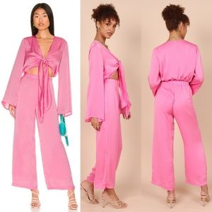 SNDYS• Revolve fuchsia pink silky bell sleeve Pluto jumpsuit